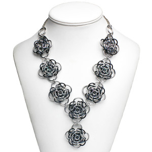 elegant chainmaille statement necklace black and white