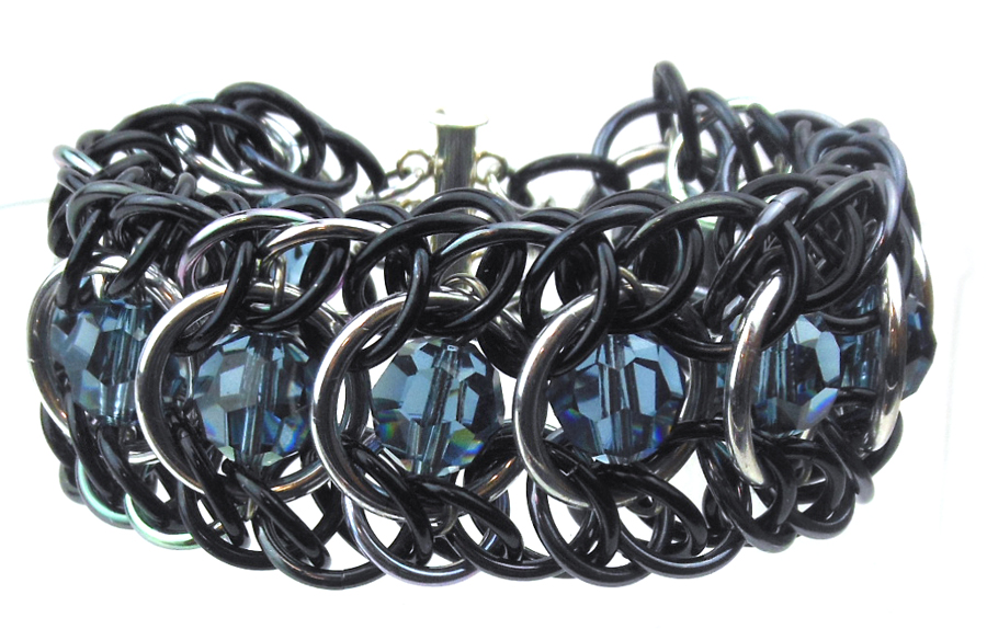 grey crystal and chainmaille bracelet by Rebeca Mojica