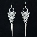 feather mesh earrings with spikes