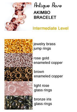 chainmaille akimbo bracelet in gold, rose and brown