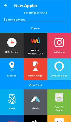 screenshot IFTTT new applet select trigger service