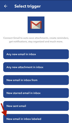 IFTTT screenshot select gmail trigger
