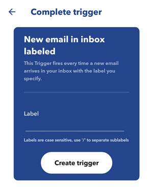 IFTTT screenshot create trigger