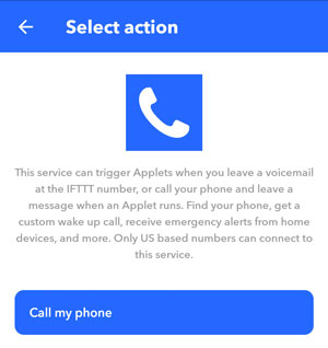 IFTTT screenshot select action call my phone
