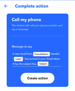 IFTTT screenshot create action call my phone
