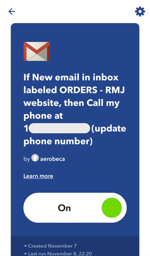 IFTTT screenshot - applet by aerobeca