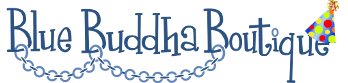 blue buddha boutique logo with celebration hat
