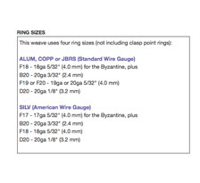 image of box with list of ring sizes used by a project