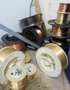 copper wire and jewelry brass wire on spools