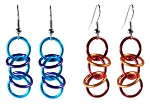 chain mail orbital weave earrings in water color and fire color