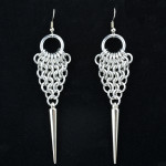 feather mesh earrings with spikes