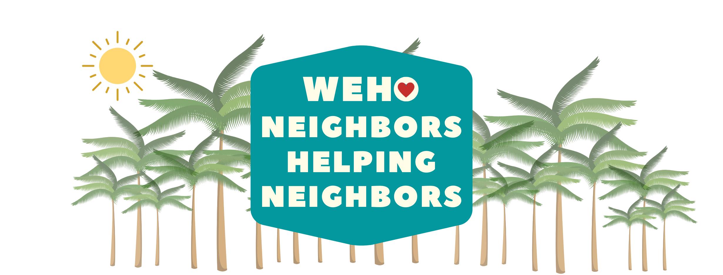 WeHo Neighbors Helping Neighbors green logo with palm trees in background