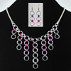 Japanese Cascade Necklace and Earrings, KIT - Japanese Cascade Necklace & Earrings - Aluminum w. Pink, Violet, & Iridescent Gunmetal, introductory chainnmaille pattern in japanese style bib necklace weave